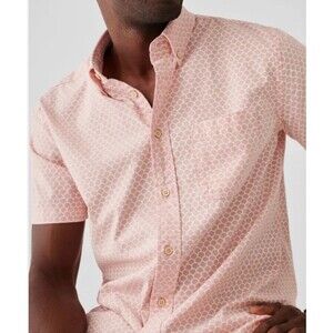 Faherty Mens Pink Fish Scale Short Sleeve Stretch Playa Shirt Size Large Organic